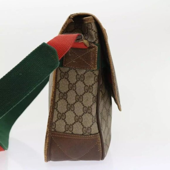 GUCCI GG Canvas Web Sherry Line Shoulder Bag Beige Red Green Auth - Picture 11 of 16